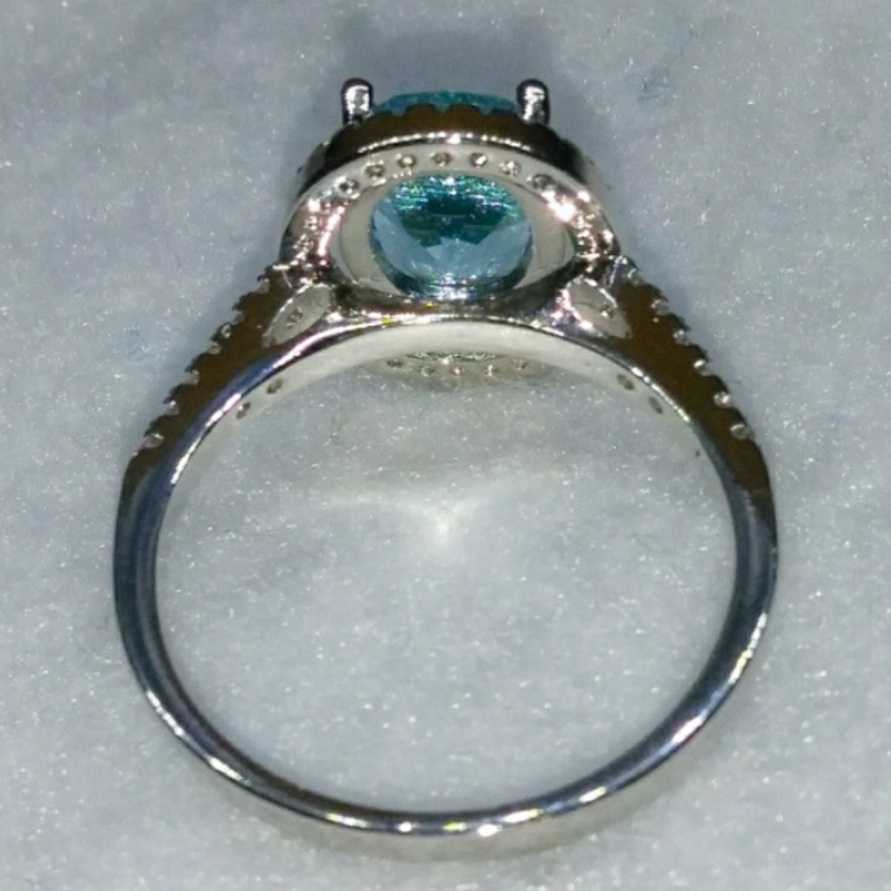 🎀925 Aquamarine Halo Ring - Picture 3 of 5